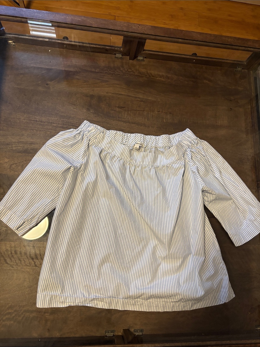 Madewell Blue and White Striped Off-Shoulder Top